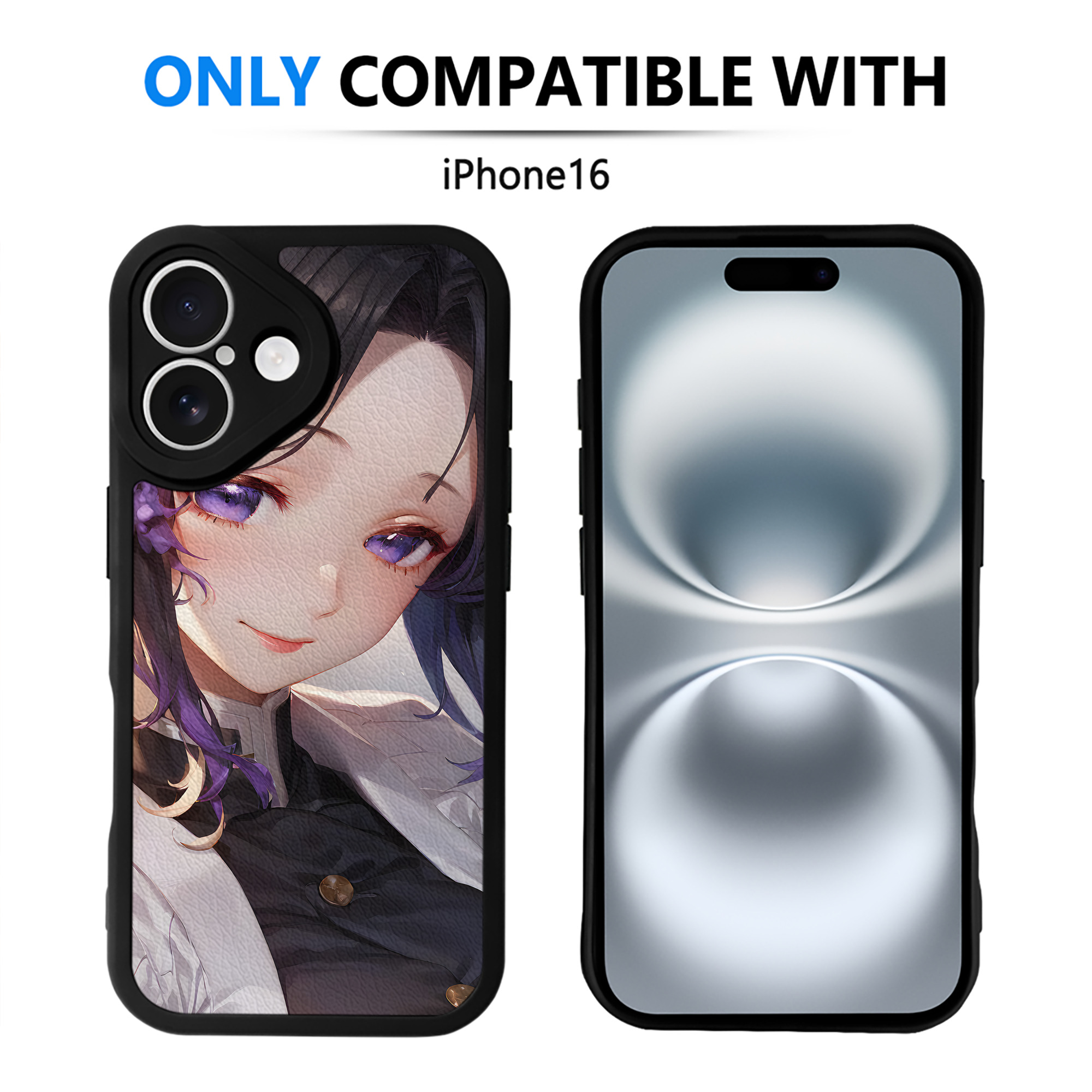 （画像用） 鬼滅の刃（きめつのやいば）蟲柱-胡蝶 しのぶ／こちょう しのぶ Kochou Shinobu 【iPhone 16シリーズ対応】シリコンスマホケース（レザー調） 材質：シリコン